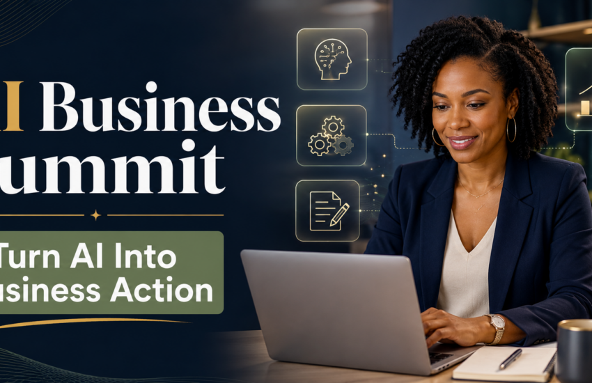 Black woman entrepreneur using AI tools for business strategy, content creation, automation, and growth.